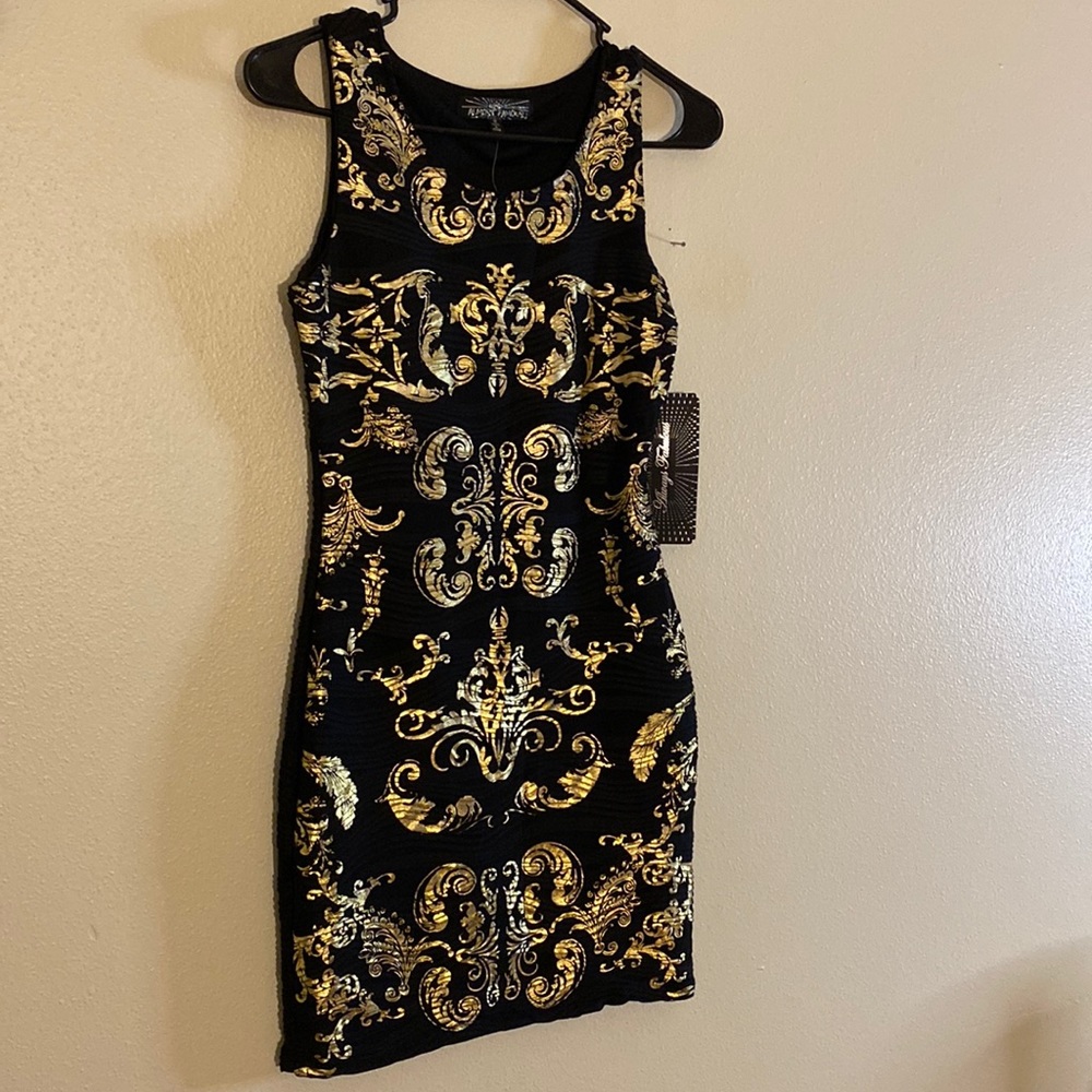 Black and Gold Bandage Dress